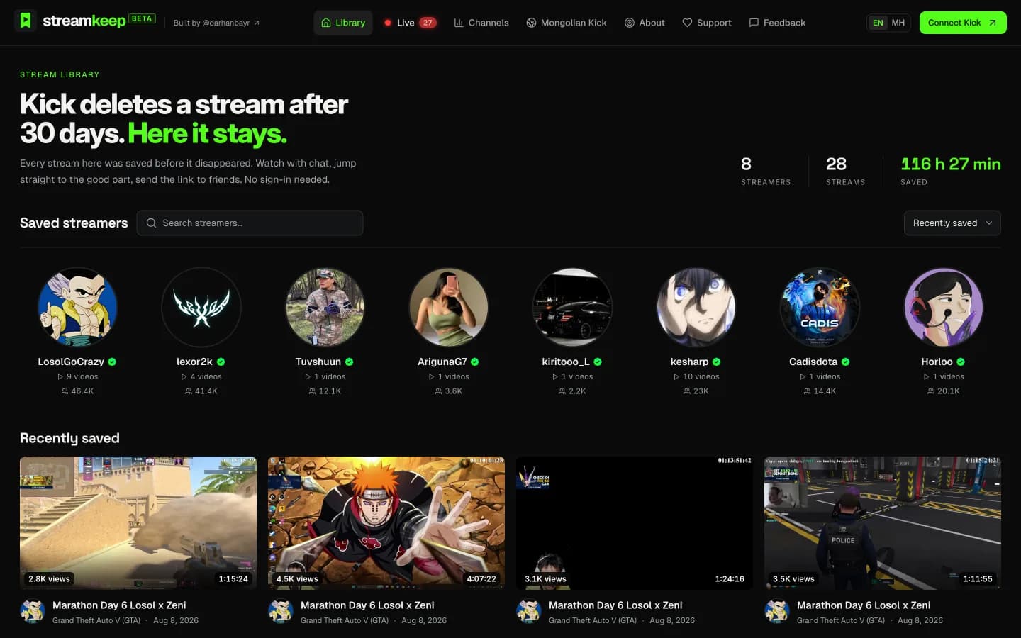 StreamKeep — Kick VOD archive and live multiview